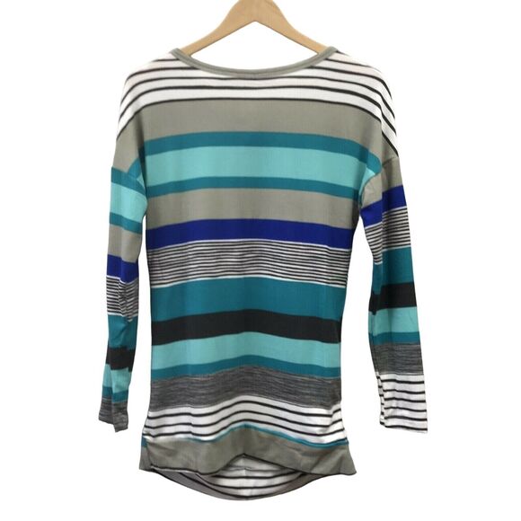 Muhadrs Sweater Womens Small Striped Gray White Black Green Blue - Picture 5 of 8